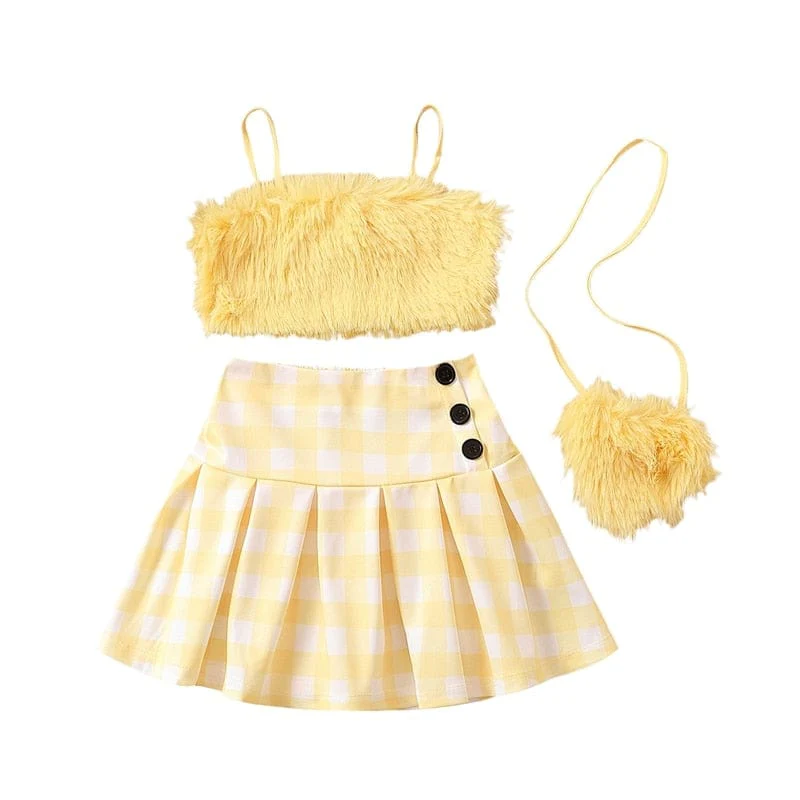 Fuzzy Top and Plaid Skirt Set - Image 3