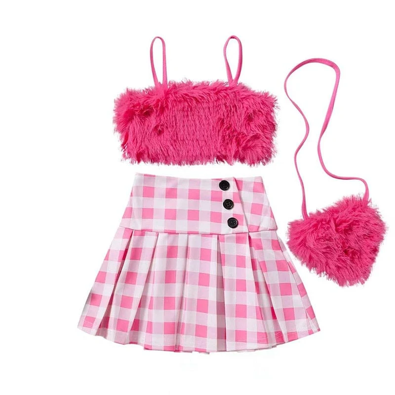 Fuzzy Top and Plaid Skirt Set - Image 4