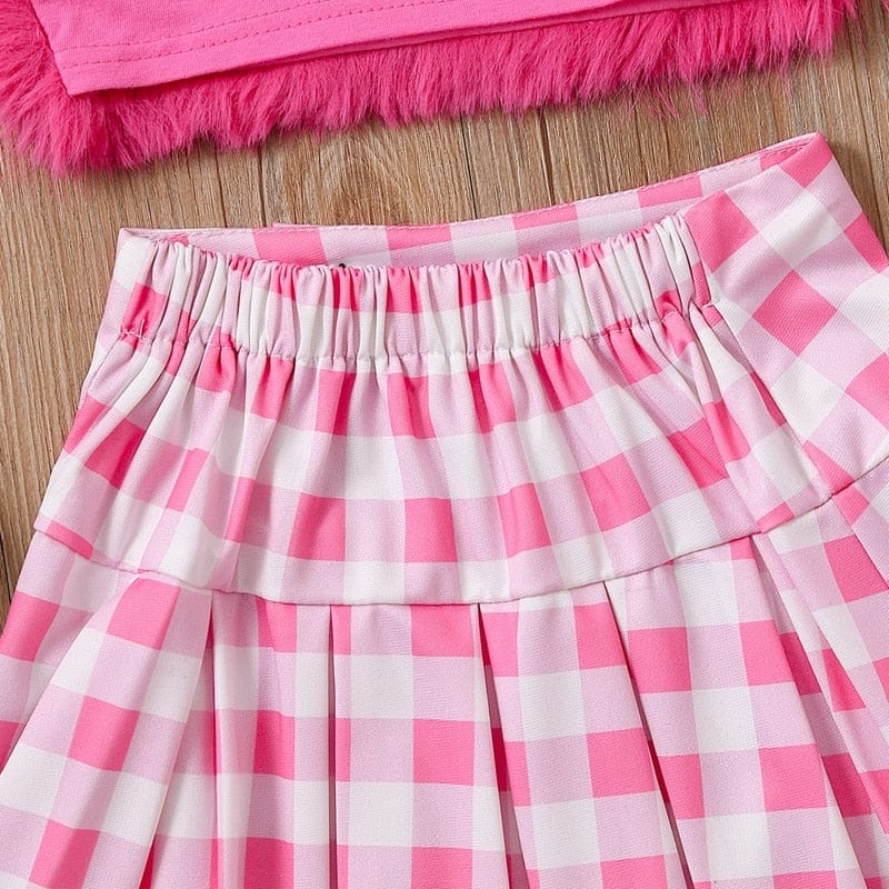 Fuzzy Top and Plaid Skirt Set - Image 7