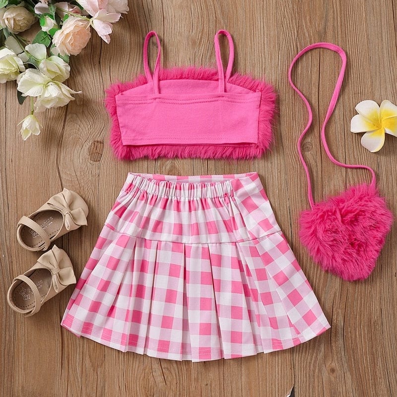 Fuzzy Top and Plaid Skirt Set - Image 8