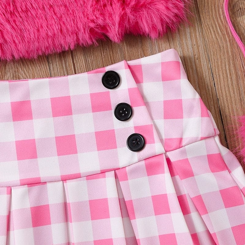 Fuzzy Top and Plaid Skirt Set - Image 9