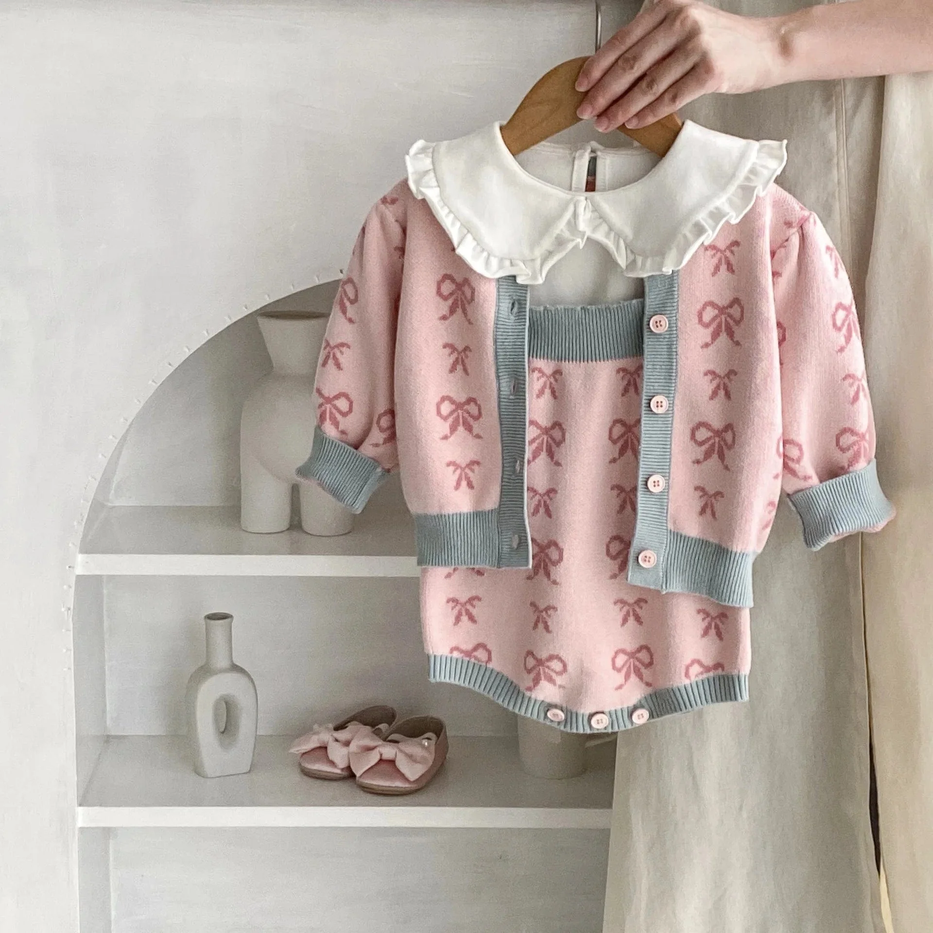 Girl Bow Knit Bodysuit & Cardigan Set - Image 2