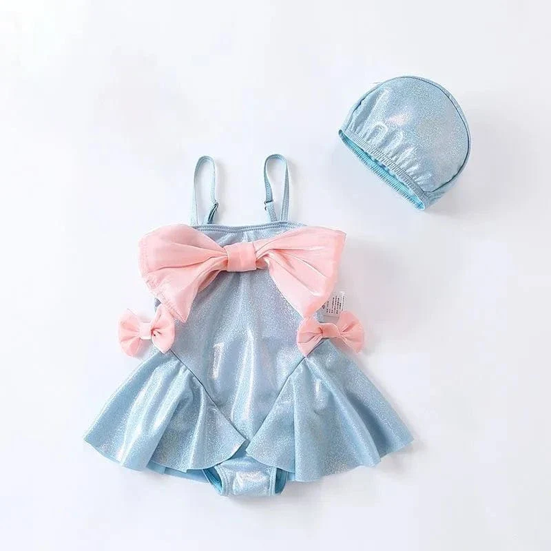 Baby Girl Swimsuit with Big Bow and Cap - Image 4