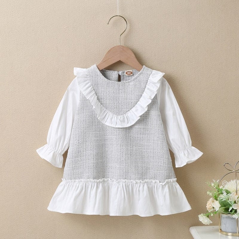 Patchwork Ruffle Long Sleeve Dress