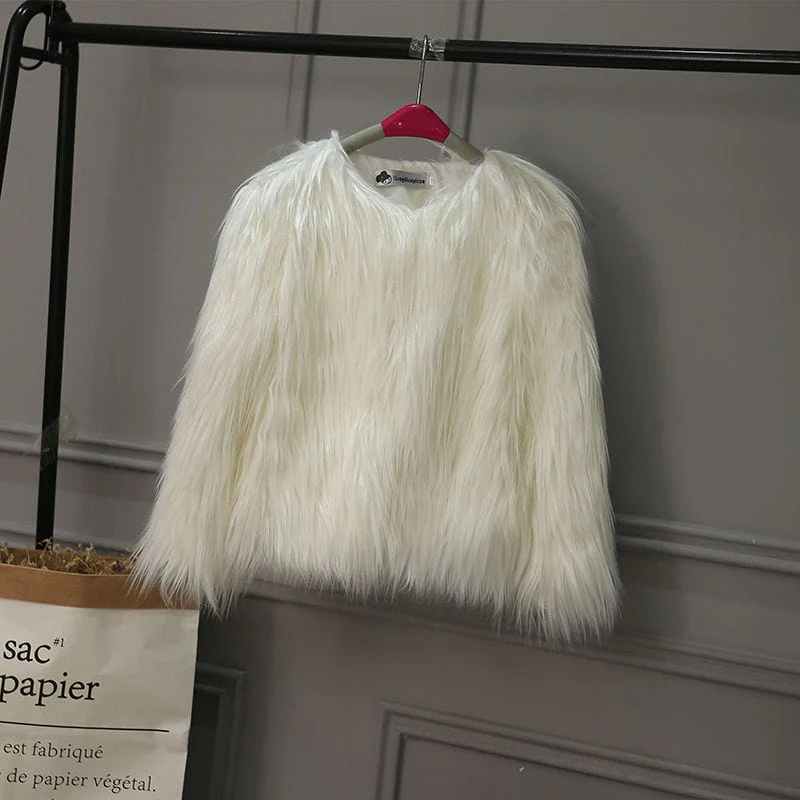 Girl Faux Fur Jacket Coat - Image 5