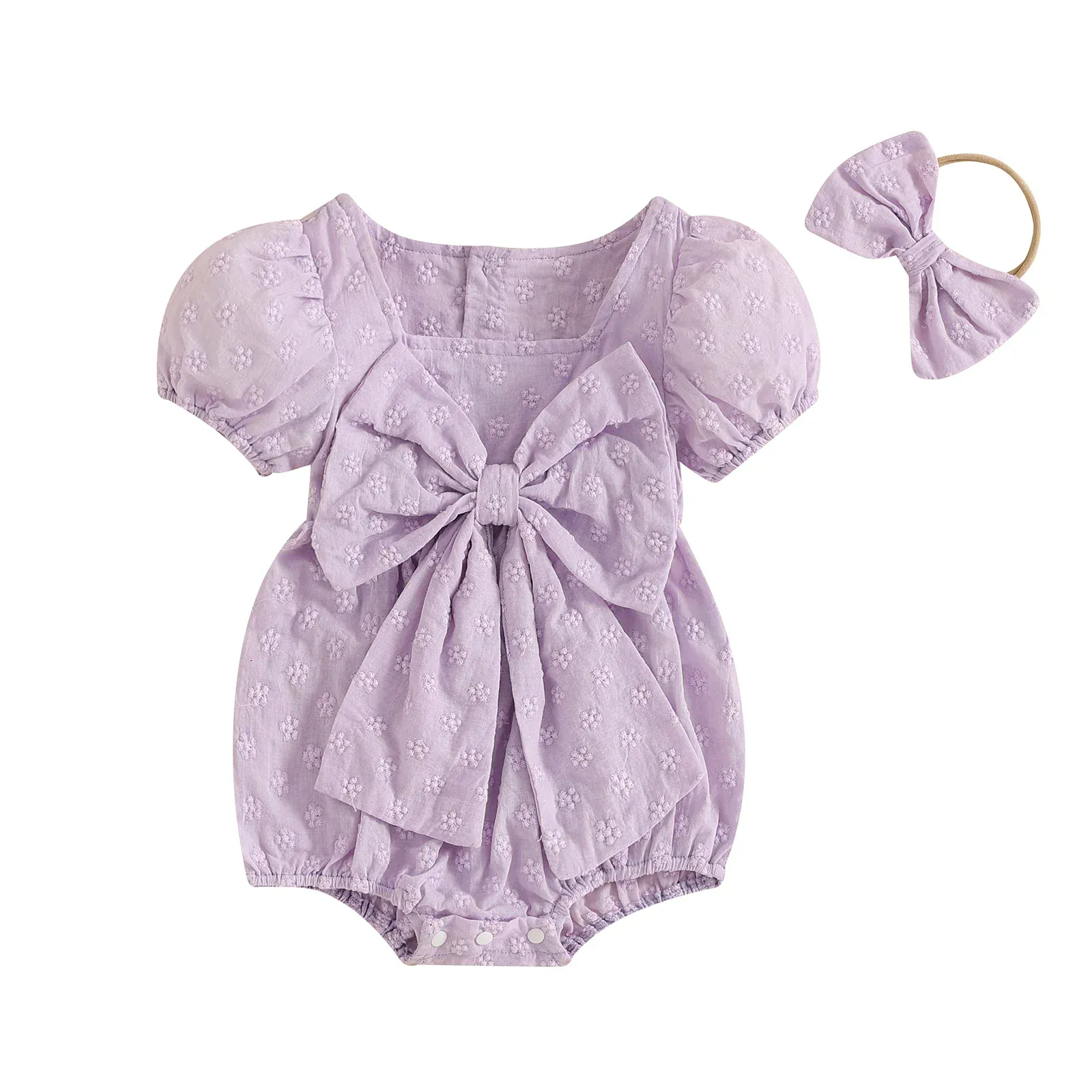 Girl Summer Romper with Bow Headband - Image 9