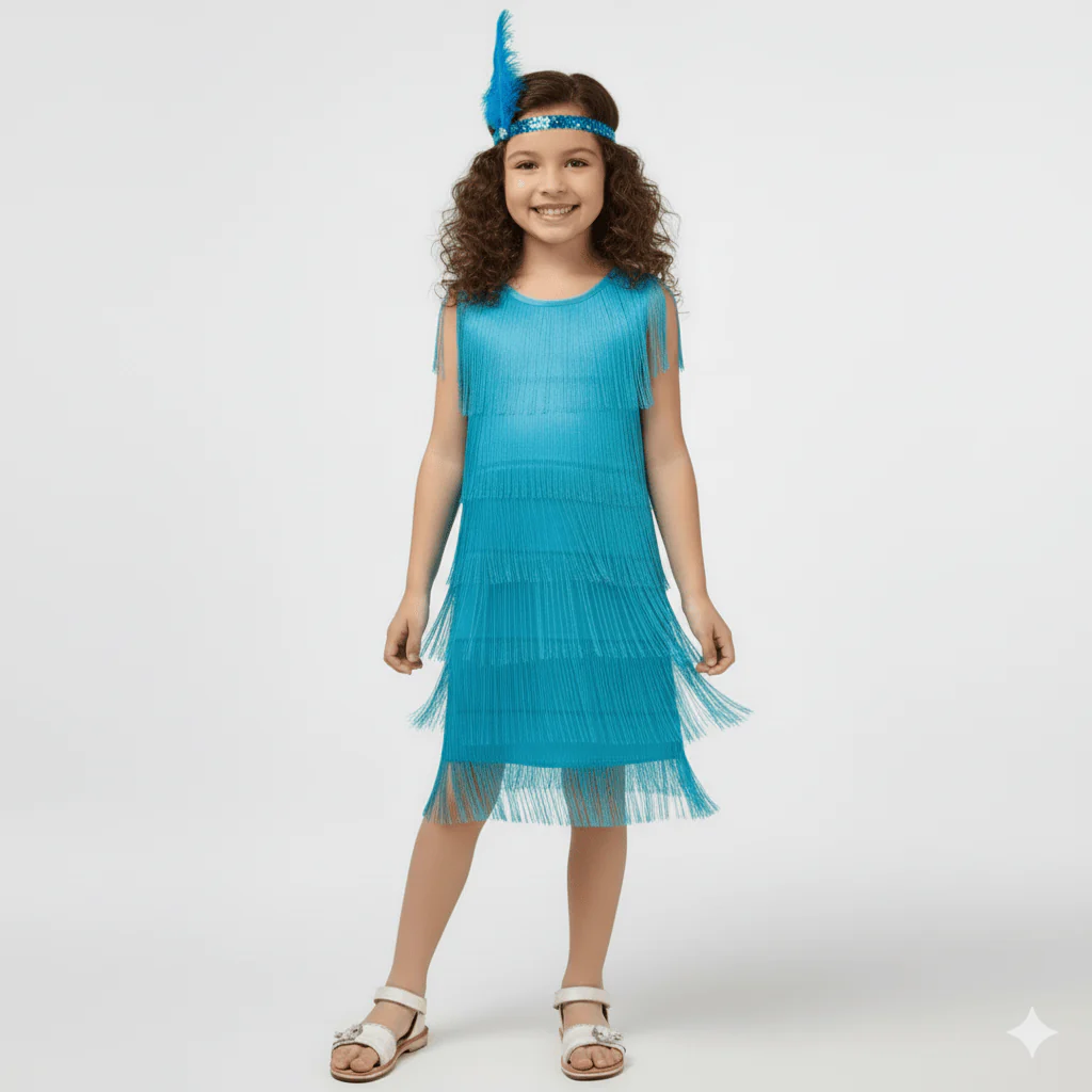 Girl's 1920s Flapper Dress with Sequins and Fringe - Image 12