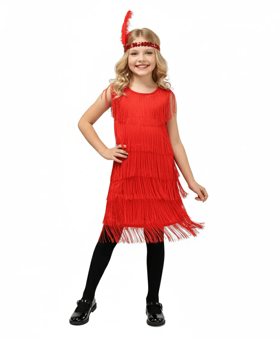 Girl's 1920s Flapper Dress with Sequins and Fringe - Image 8
