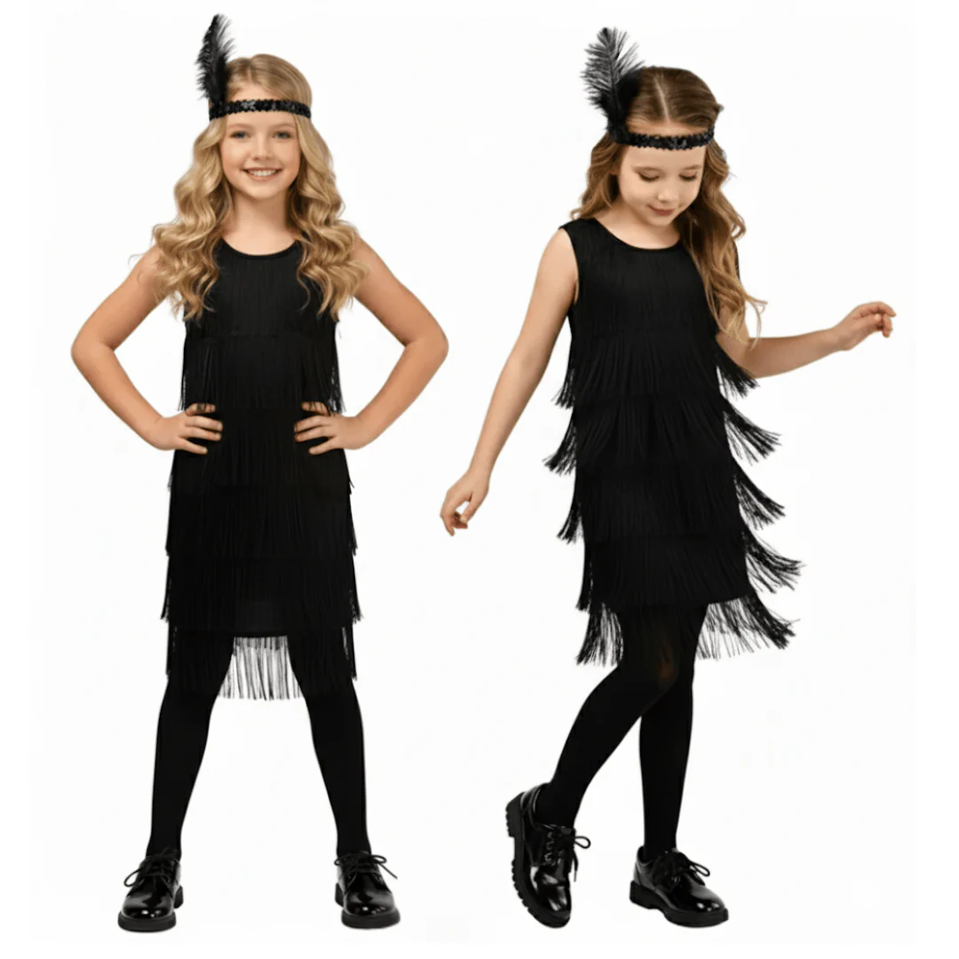 Girl's 1920s Flapper Dress with Sequins and Fringe - Image 9