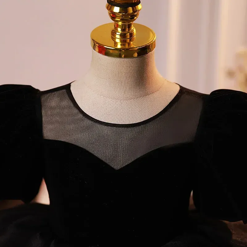 Girl's Black Velvet & Tulle Party Dress - Image 6