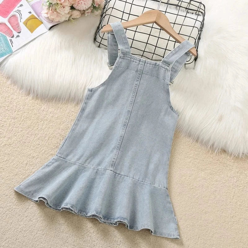 Girls' Denim Ruffle Dress with Purse - Image 2