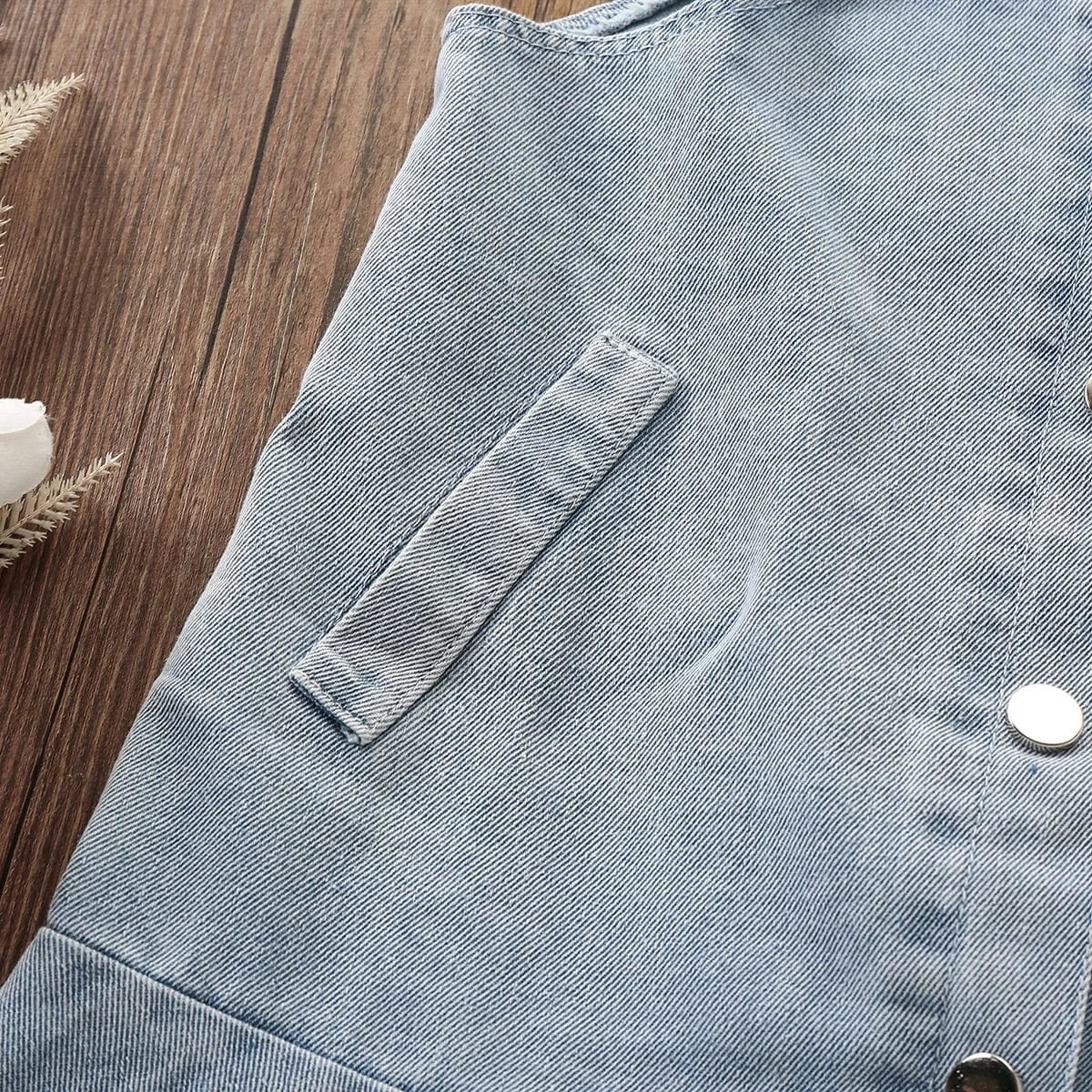 Girls' Denim Ruffle Dress with Purse - Image 4