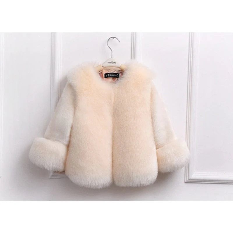 Girls Elegant Faux Fur Coat