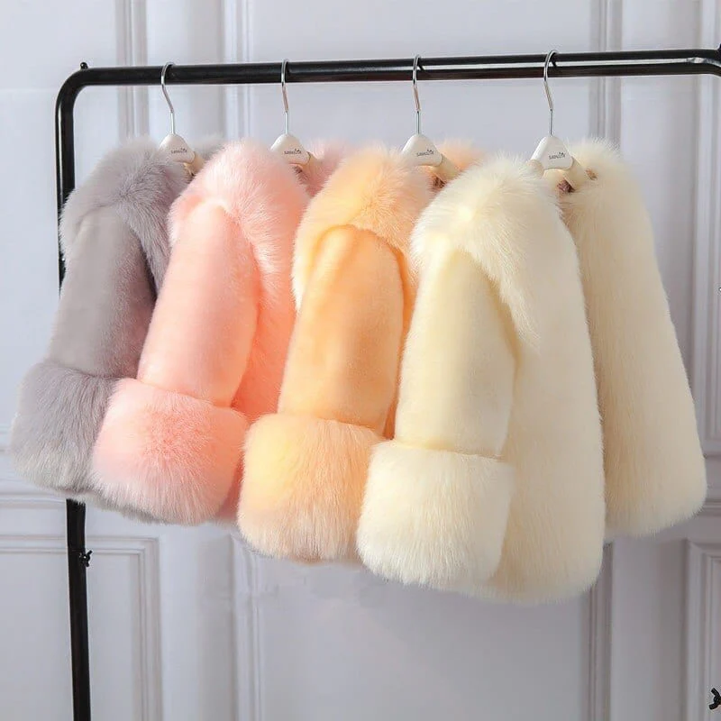 Girls Elegant Faux Fur Coat - Image 3