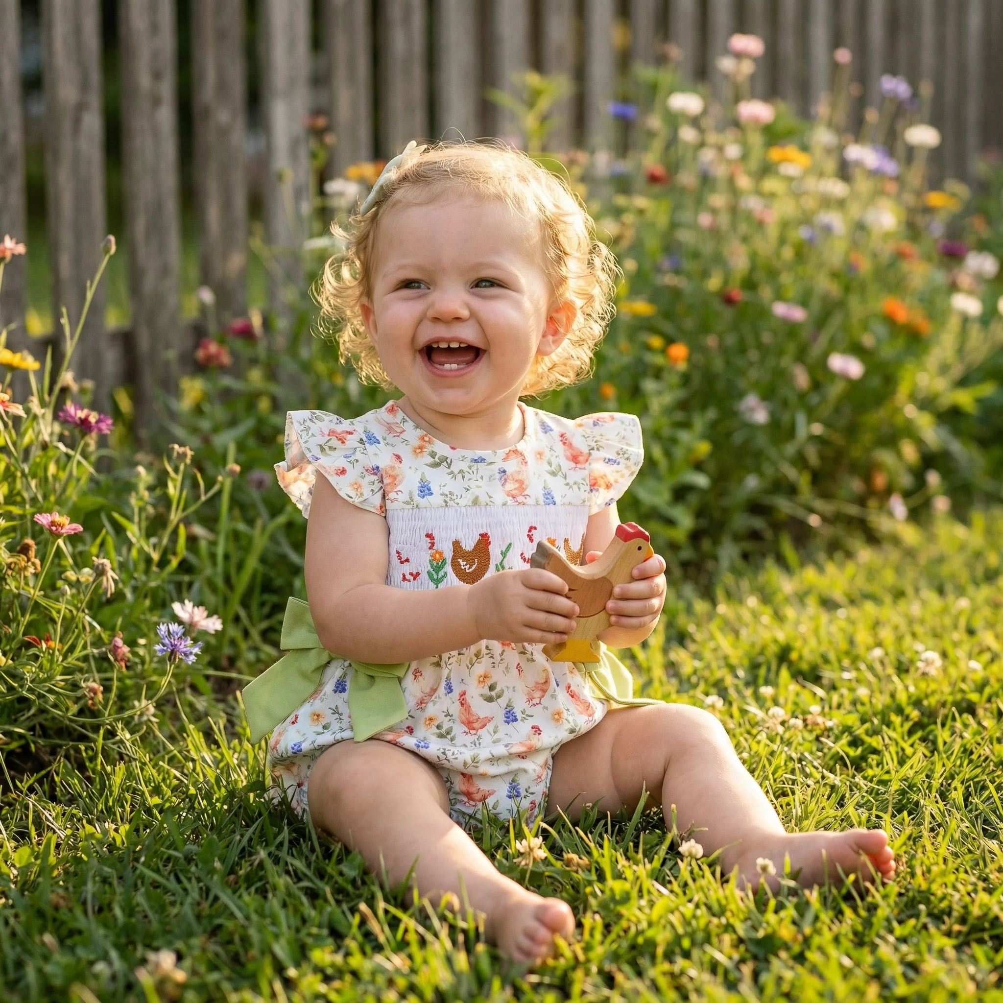Girls' Farm Print Smocked Ruffle Jumpsuit - Image 2