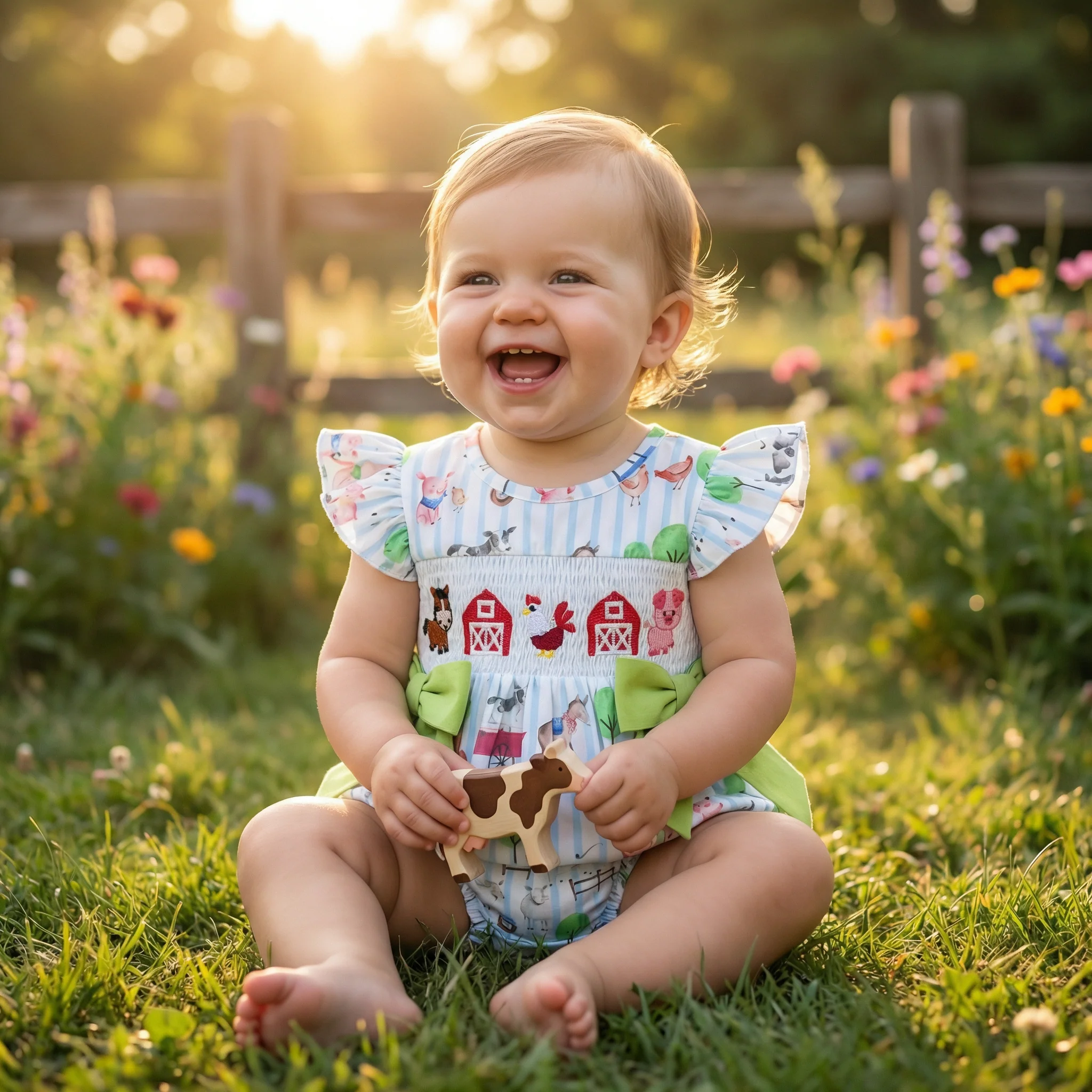 Girls' Farm Print Smocked Ruffle Jumpsuit - Image 3