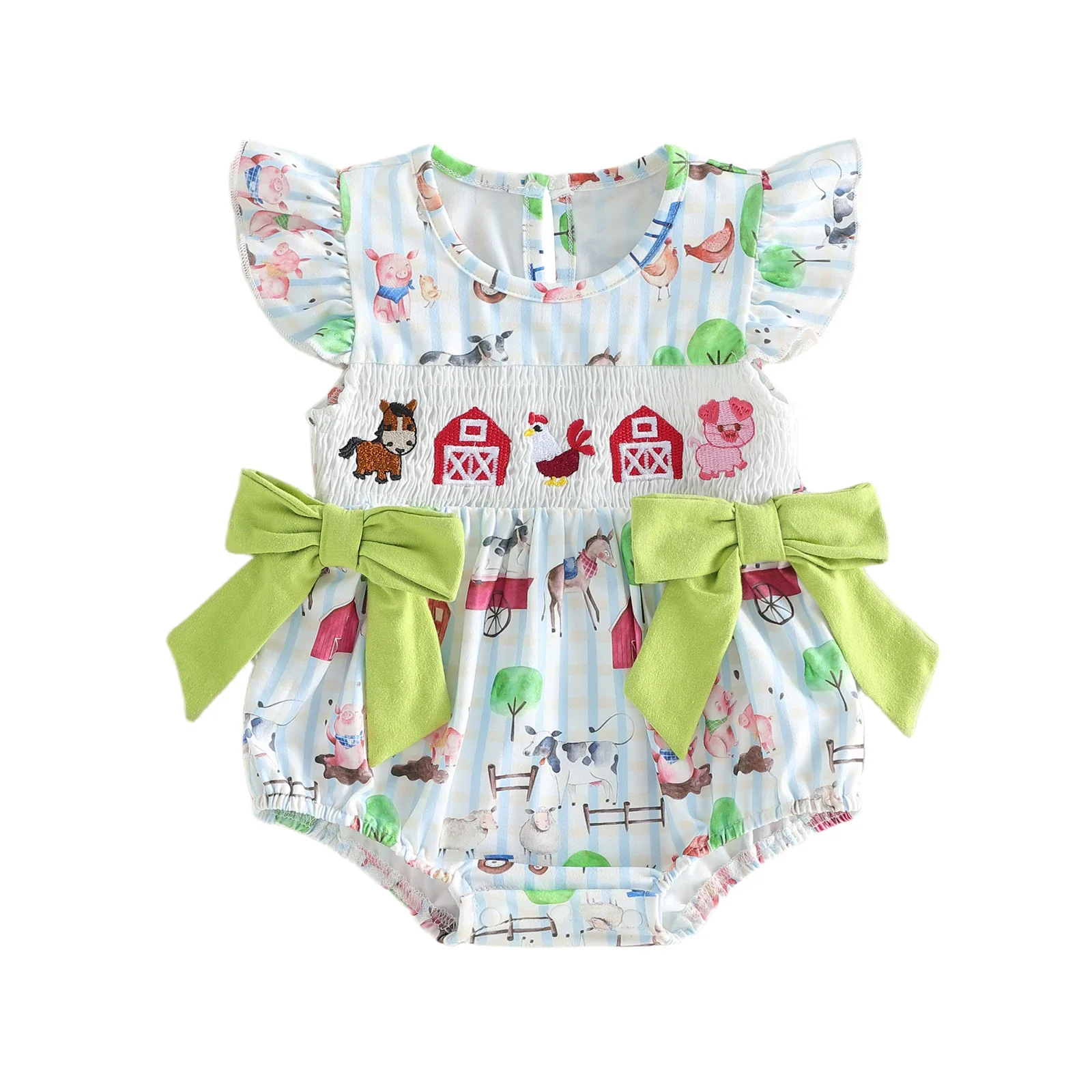Girls' Farm Print Smocked Ruffle Jumpsuit - Image 6