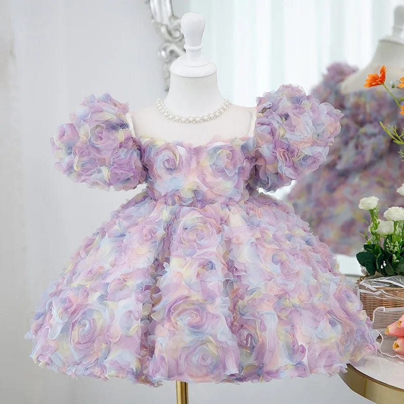 Girls Floral Puffy Princess Dress - Image 2