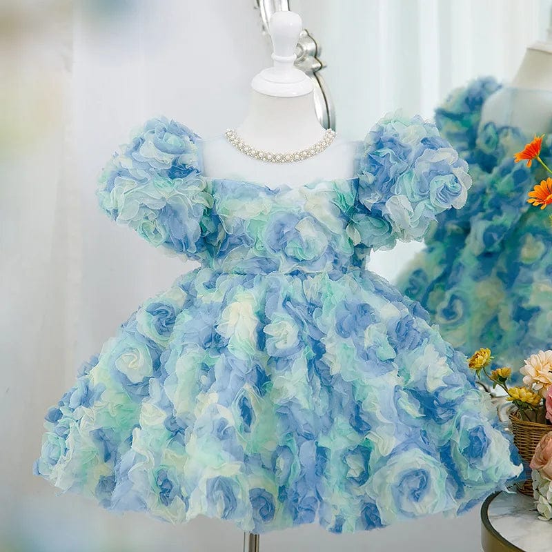 Girls Floral Puffy Princess Dress - Image 3