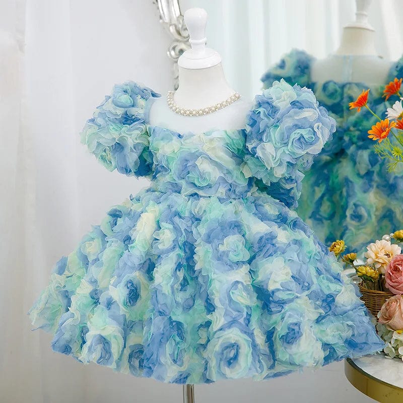 Girls Floral Puffy Princess Dress - Image 4