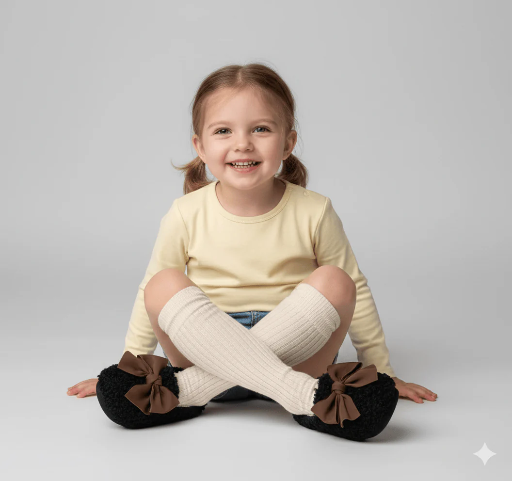 Girls' Fluffy Winter Flats with Bow - Image 3