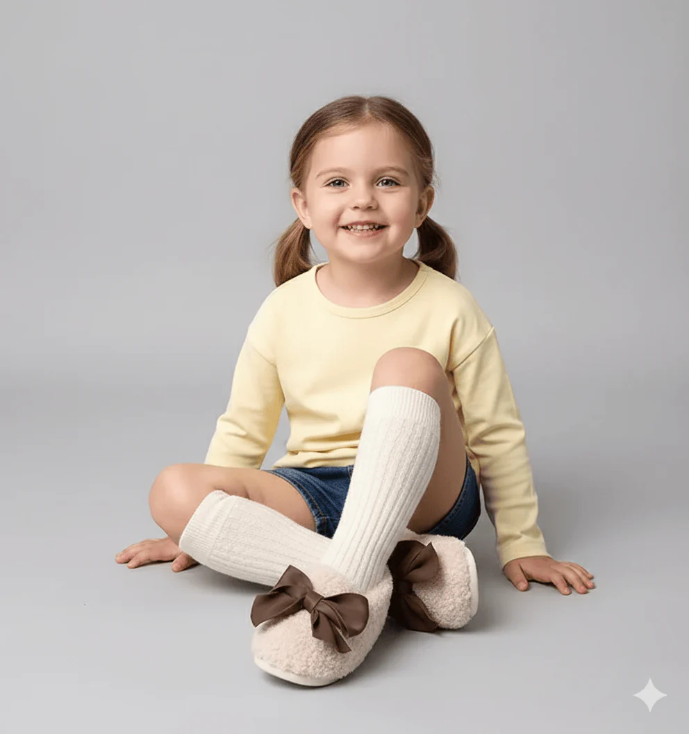 Girls' Fluffy Winter Flats with Bow - Image 4