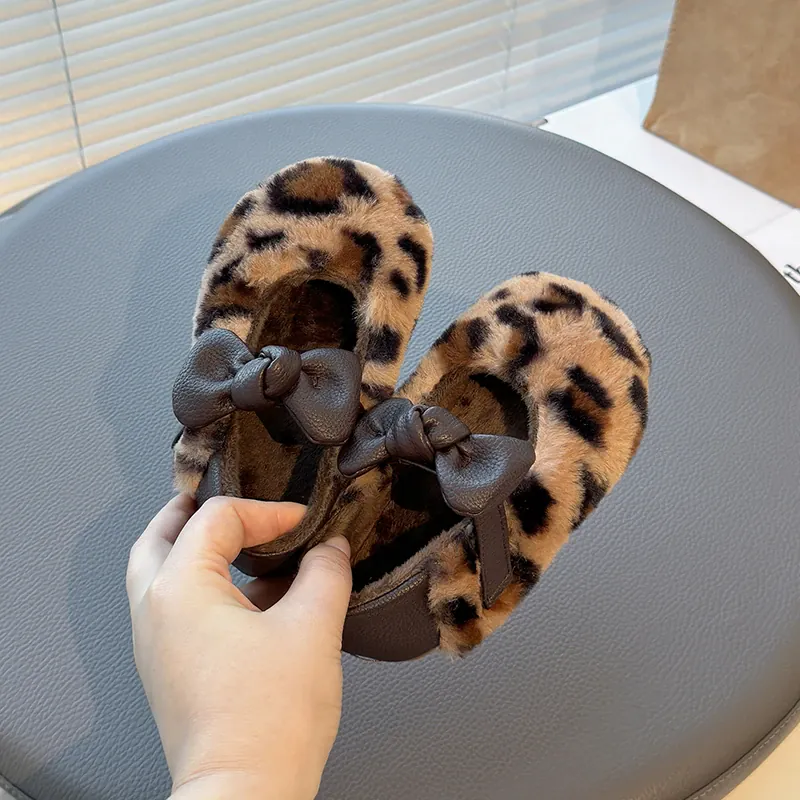 Girls' Fluffy Winter Flats with Leather Bow - Image 8