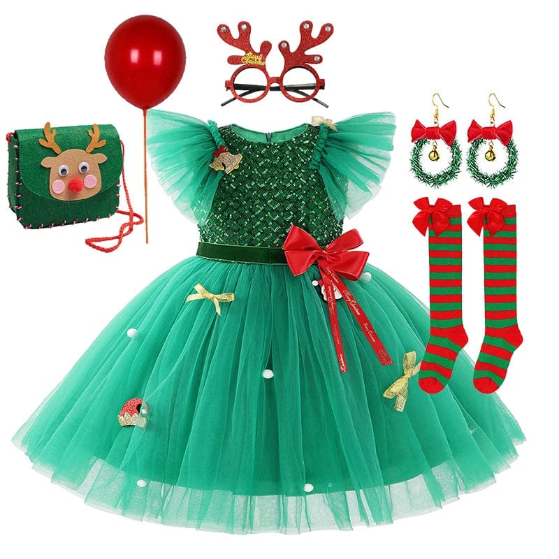 Girls Green Christmas Princess Dress - Image 10