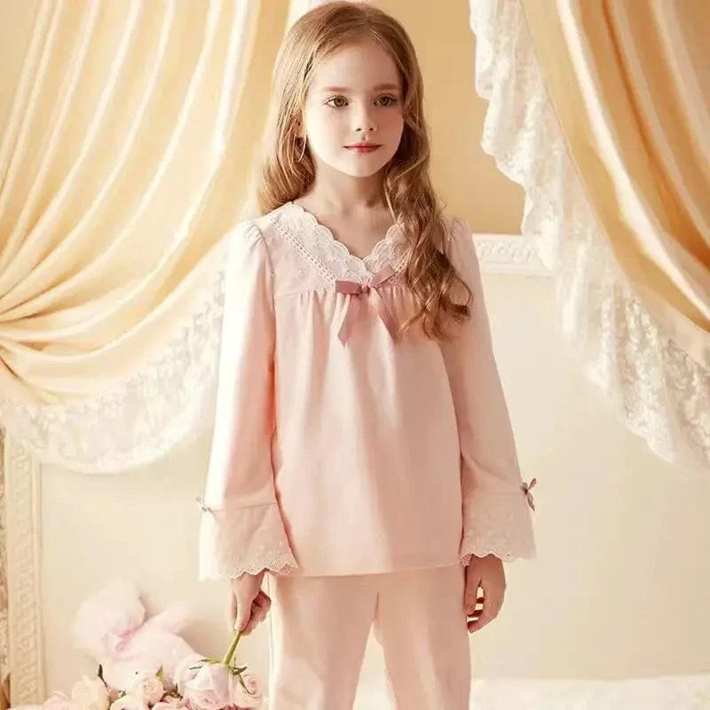 Girls Long Sleeve Lace Pajamas Set - Image 7