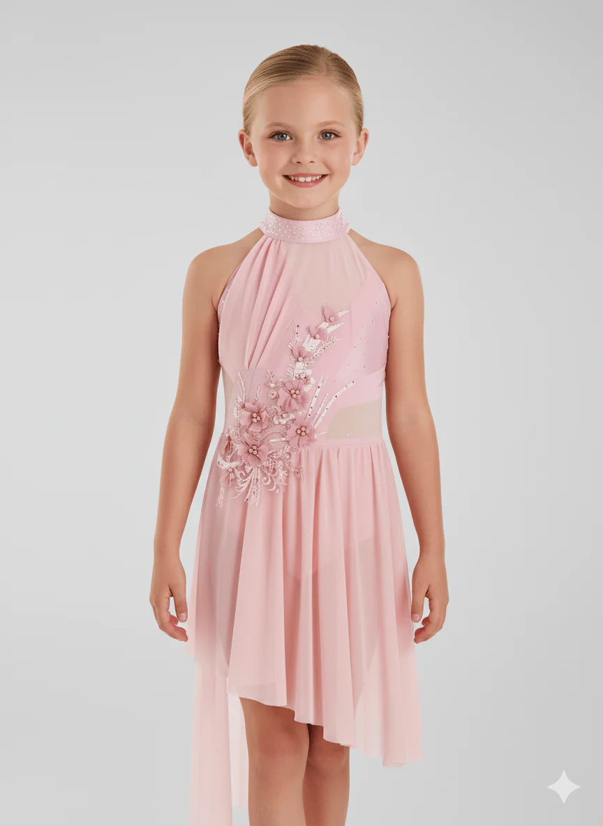 Girl's Lyrical Dance Dress with High-Low Skirt - Image 3