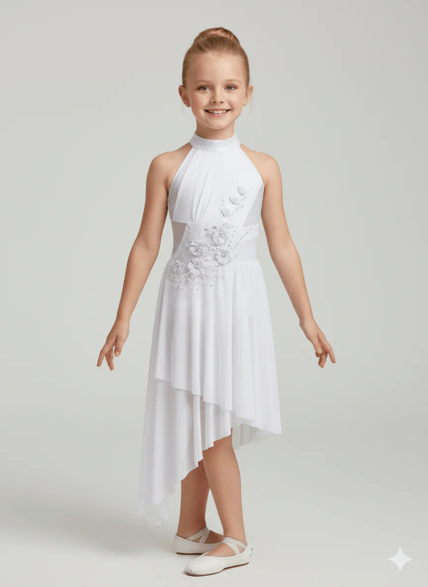 Girl's Lyrical Dance Dress with High-Low Skirt - Image 4