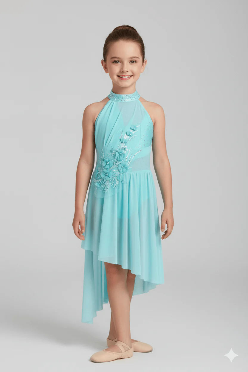 Girl's Lyrical Dance Dress with High-Low Skirt - Image 5