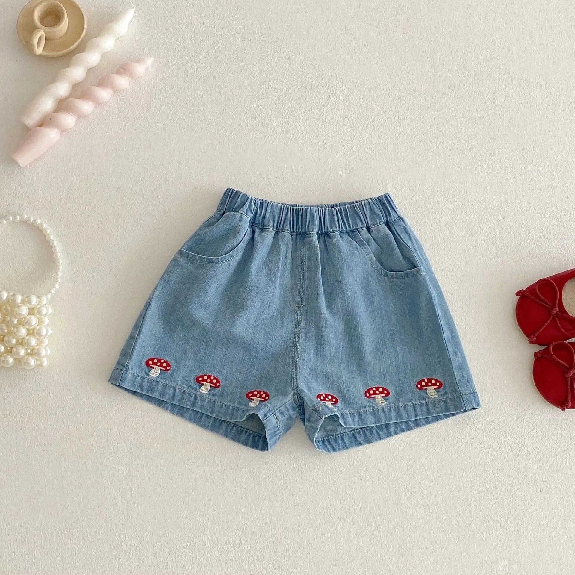 Girls Red Gingham Top and Denim Shorts Set - Image 7