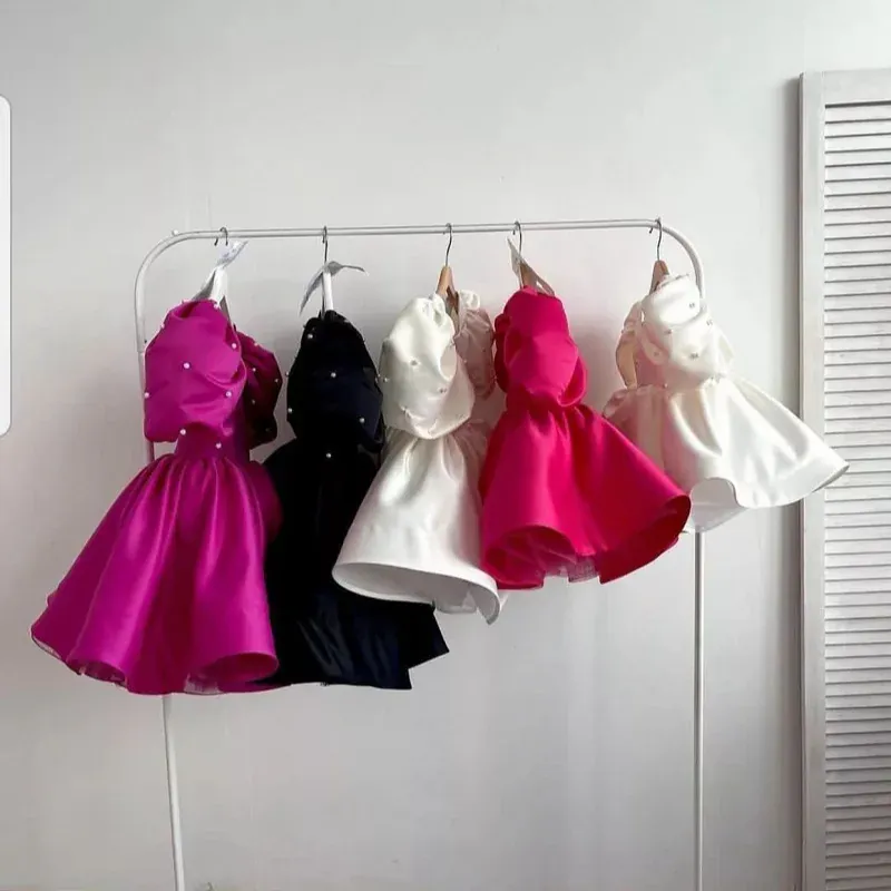 Girl's Satin Puff Sleeve Party Dress - Image 10