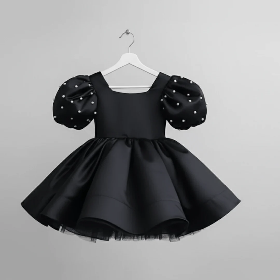 Girl's Satin Puff Sleeve Party Dress - Image 14