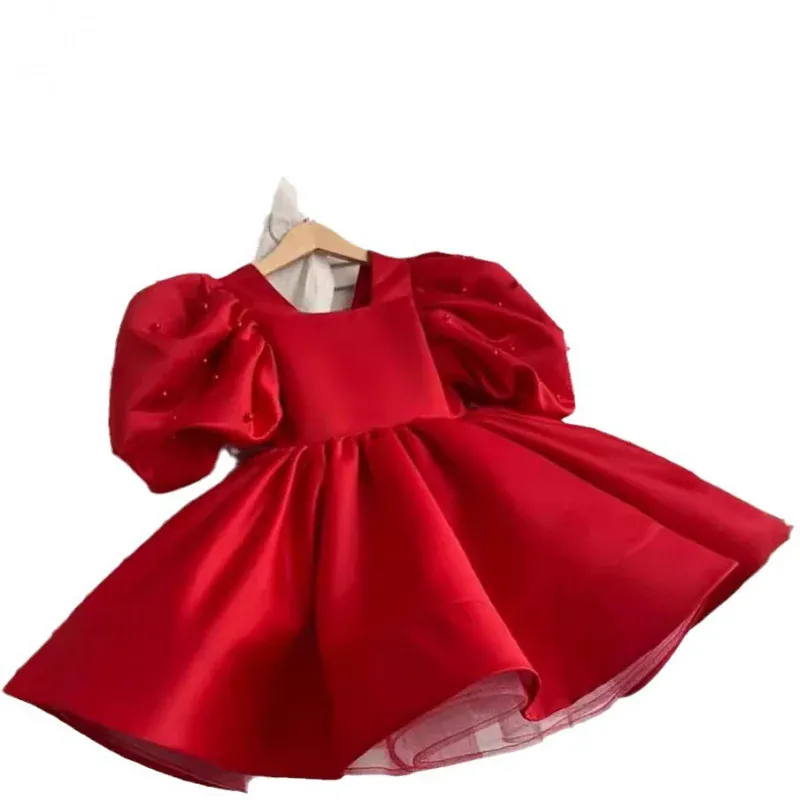 Girl's Satin Puff Sleeve Party Dress - Image 9