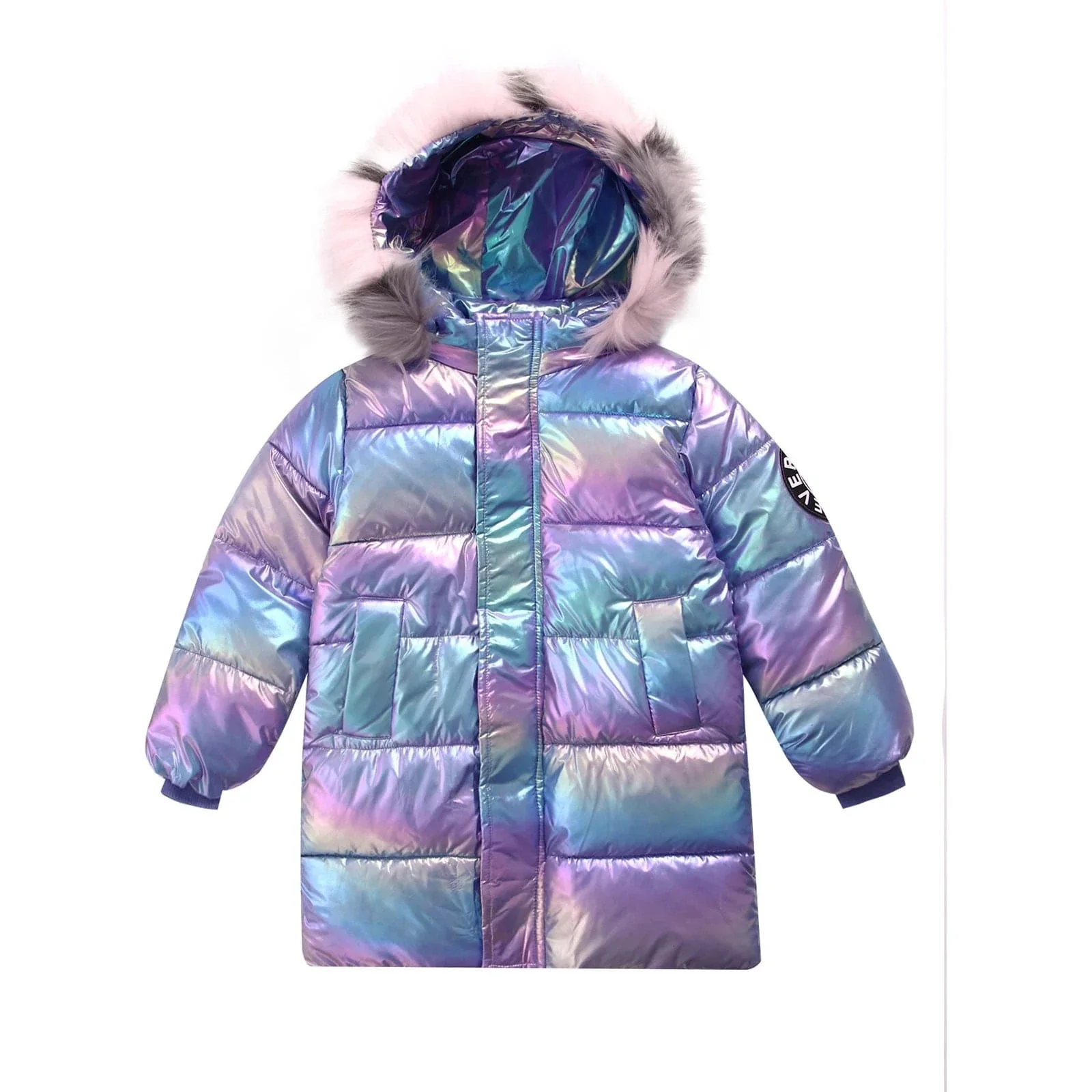 Girls Shiny Metallic Puffer Coat - Image 4