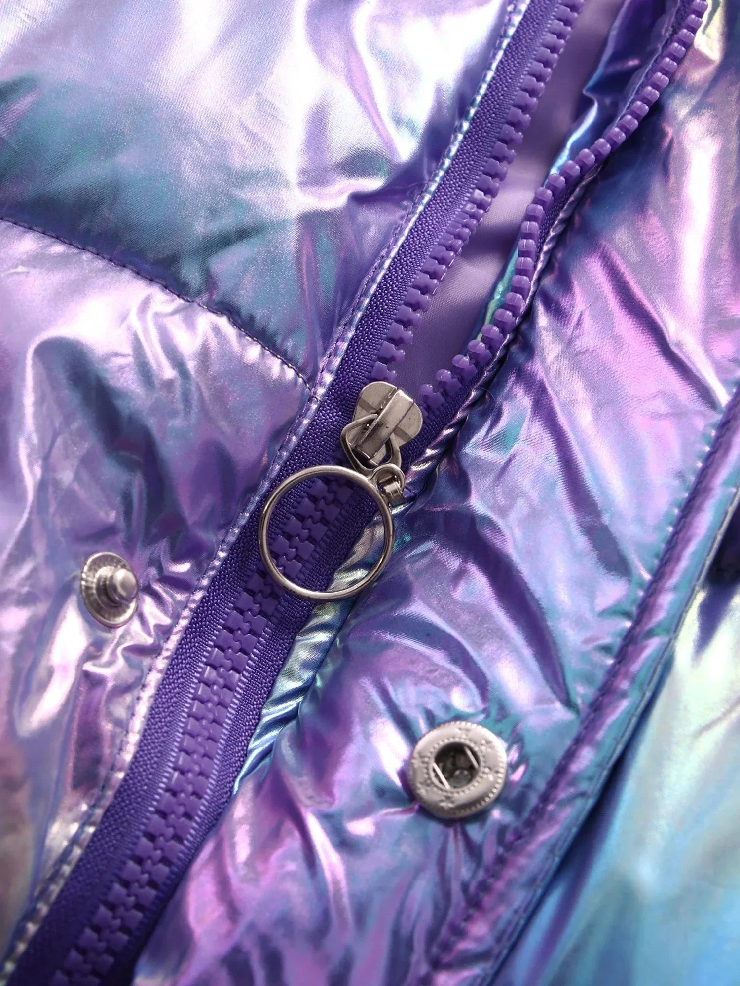 Girls Shiny Metallic Puffer Coat - Image 6