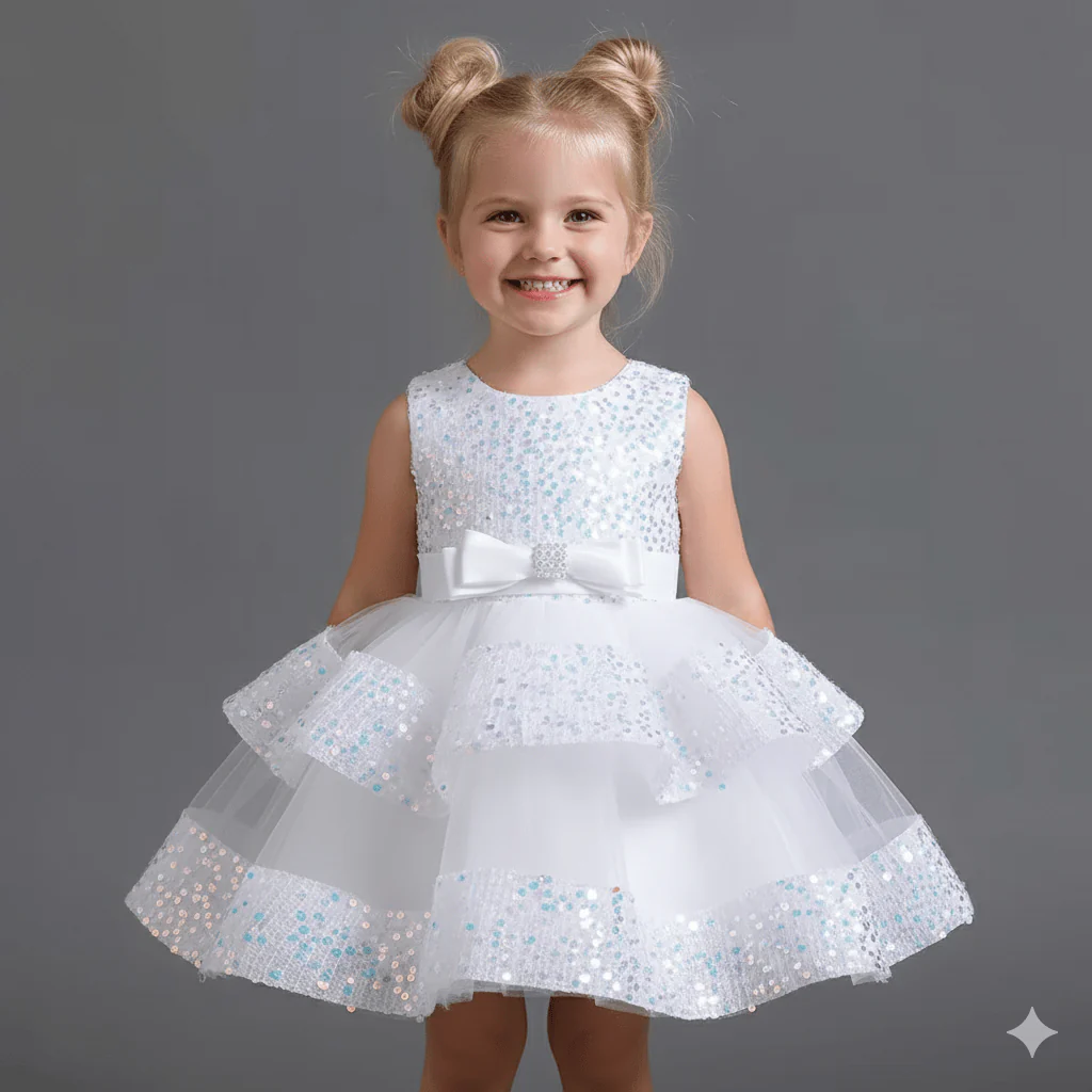 Girls' Sleeveless Sequin & Mesh Party Dress - Image 6