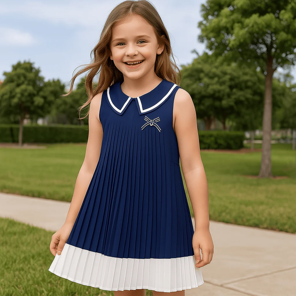 Girls' Sleeveless Summer Chiffon Pleated Dress - Image 3