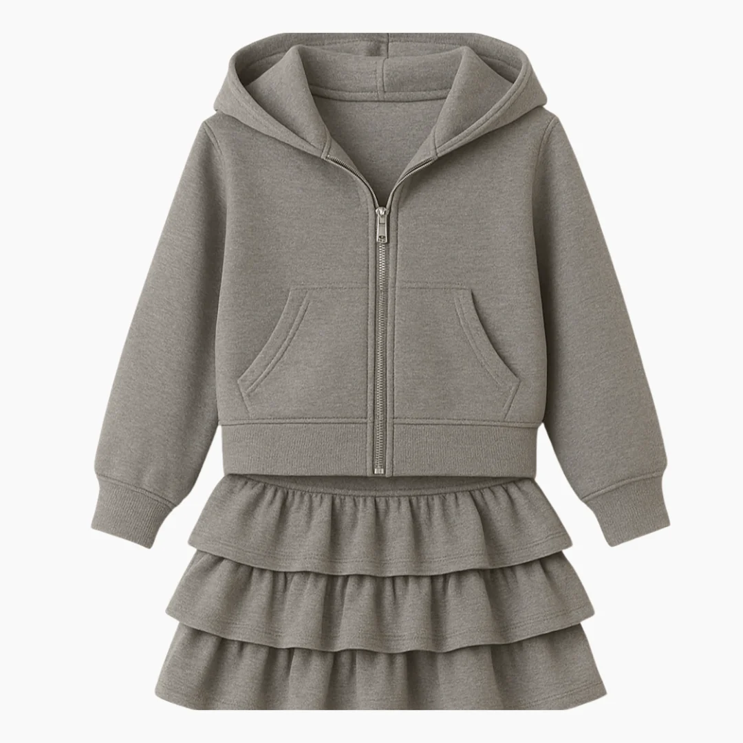 Girls Spring Hoodie and Layered Cake Skirt Set
