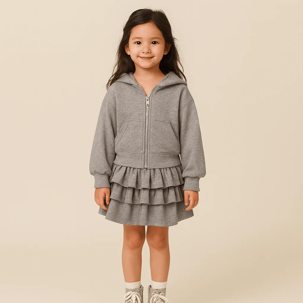 Girls Spring Hoodie and Layered Cake Skirt Set - Image 4