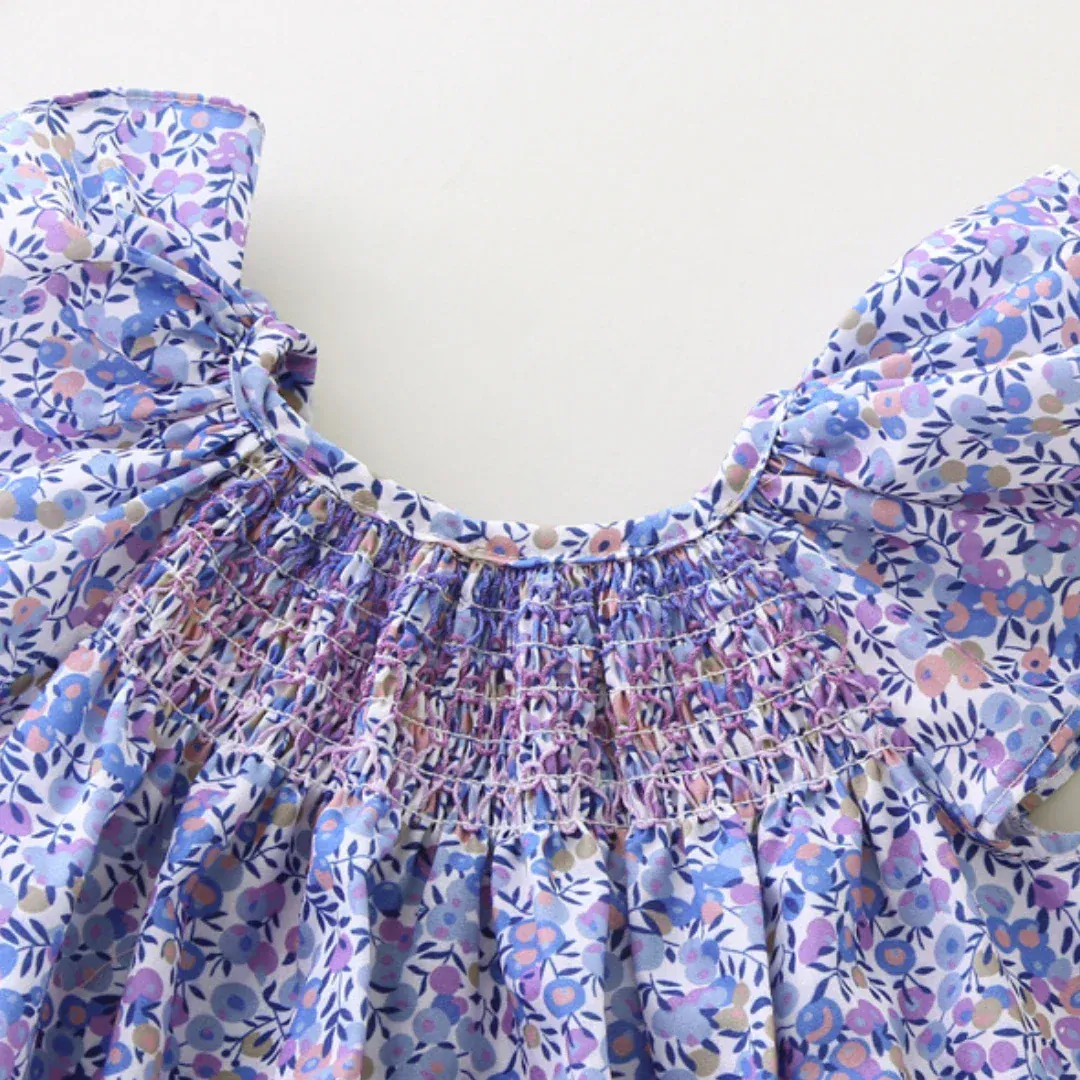 Girls' Summer Smocked Floral Dress with Ruffle Sleeves - Image 4