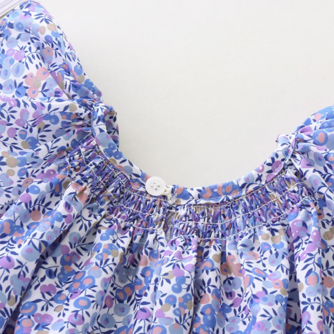 Girls' Summer Smocked Floral Dress with Ruffle Sleeves - Image 5