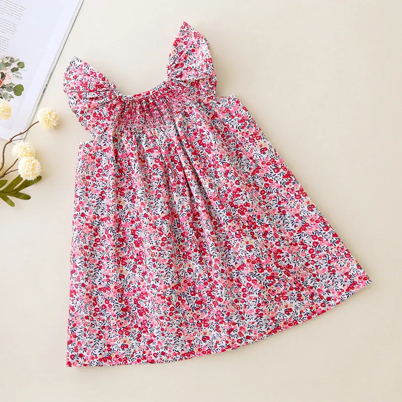 Girls' Summer Smocked Floral Dress with Ruffle Sleeves - Image 7