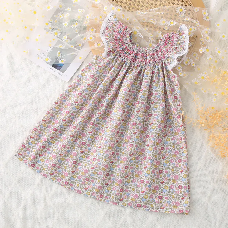 Girls' Summer Smocked Floral Dress with Ruffle Sleeves - Image 8