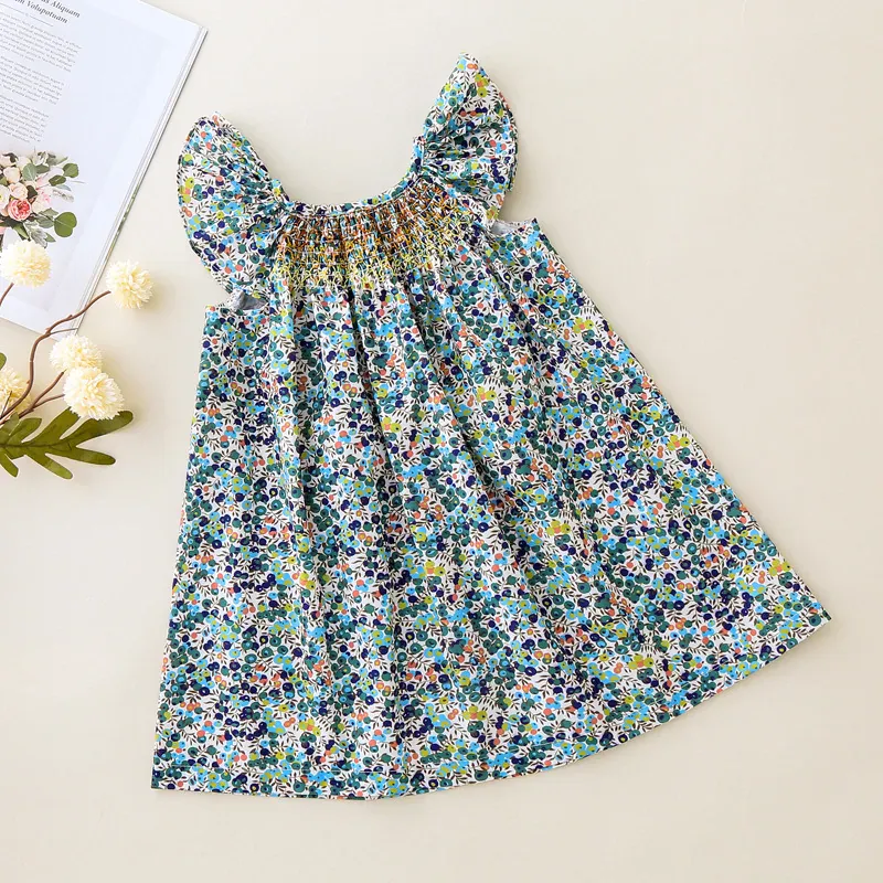 Girls' Summer Smocked Floral Dress with Ruffle Sleeves - Image 9