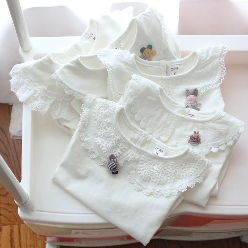 Girls White Lace Collar Long Sleeve Shirt