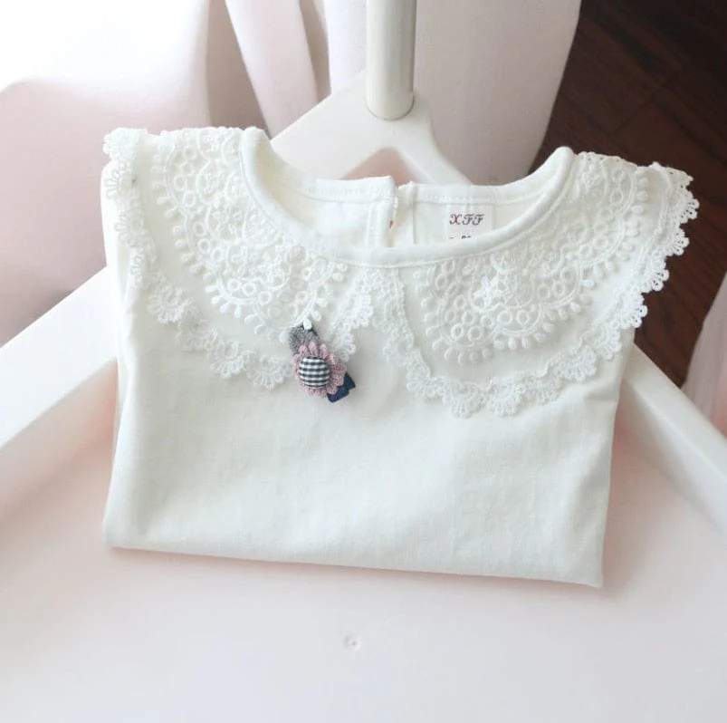 Girls White Lace Collar Long Sleeve Shirt - Image 3