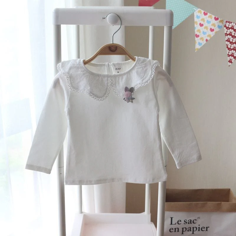 Girls White Lace Collar Long Sleeve Shirt - Image 8